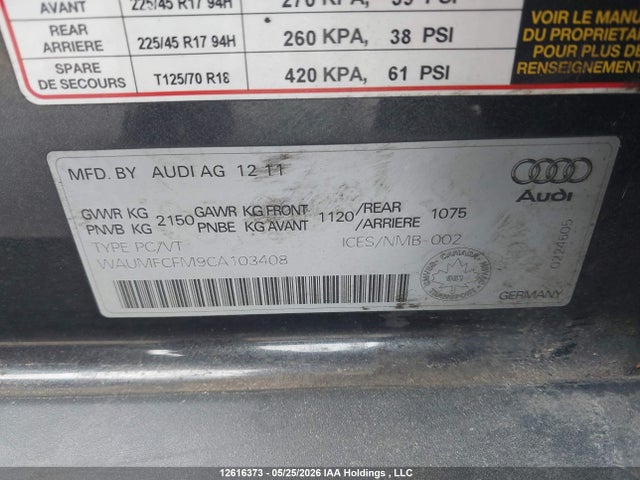 Продаж на аукціоні авто 2012 Audi A3 2.0t Progressiv, vin: WAUMFCFM9CA103408, номер лоту: 12616373