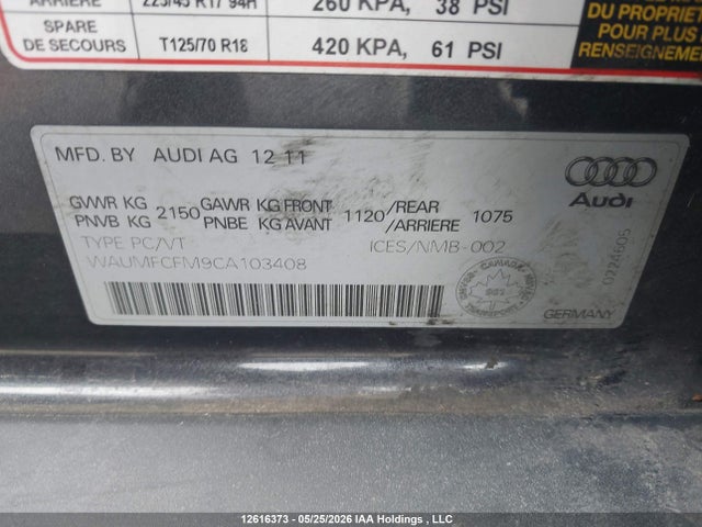 Продаж на аукціоні авто 2012 Audi A3 2.0t Progressiv, vin: WAUMFCFM9CA103408, номер лоту: 12616373