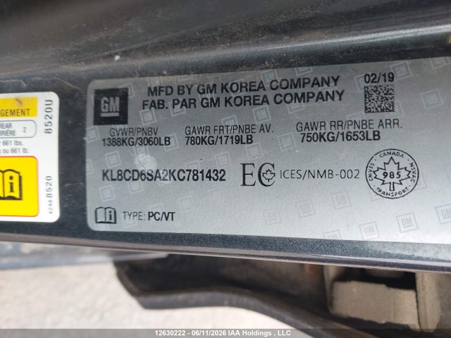 Aukcja sprzedaży 2019 Chevrolet Spark 1lt Cvt, vin: KL8CD6SA2KC781432, numer aukcji: 12630222