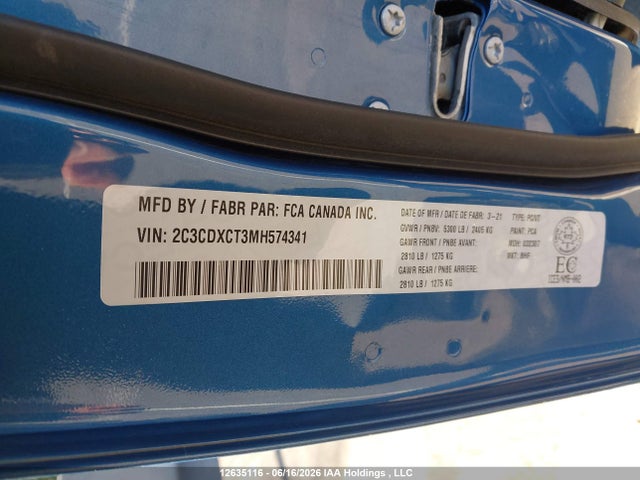 12635116 :رقم المزاد ، 2C3CDXCT3MH574341 vin ، 2021 Dodge Charger R/t مزاد بيع