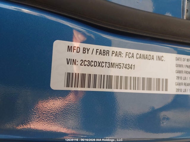 12635116 :رقم المزاد ، 2C3CDXCT3MH574341 vin ، 2021 Dodge Charger R/t مزاد بيع