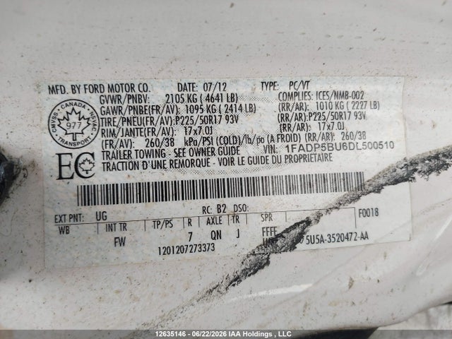 2013 Ford C-max Hybrid Sel მანქანა იყიდება აუქციონზე, vin: 1FADP5BU6DL500510, აუქციონის ნომერი: 12635146