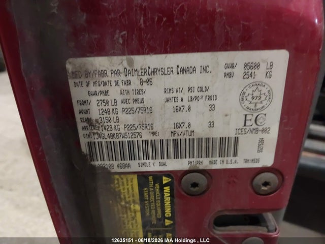 12635151 :رقم المزاد ، 1J4GL48K87W512576 vin ، 2007 Jeep Liberty Sport مزاد بيع