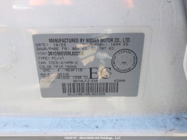 Aukcja sprzedaży 2024 Nissan Versa, vin: 3N1CN8EV5RL822359, numer aukcji: 12635157
