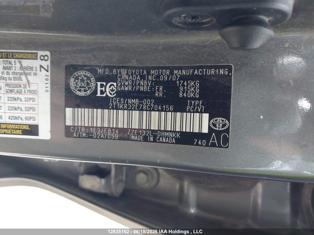 Aukcja sprzedaży 2008 Toyota Corolla Matrix Xr, vin: 2T1KR32E78C704156, numer aukcji: 12635162