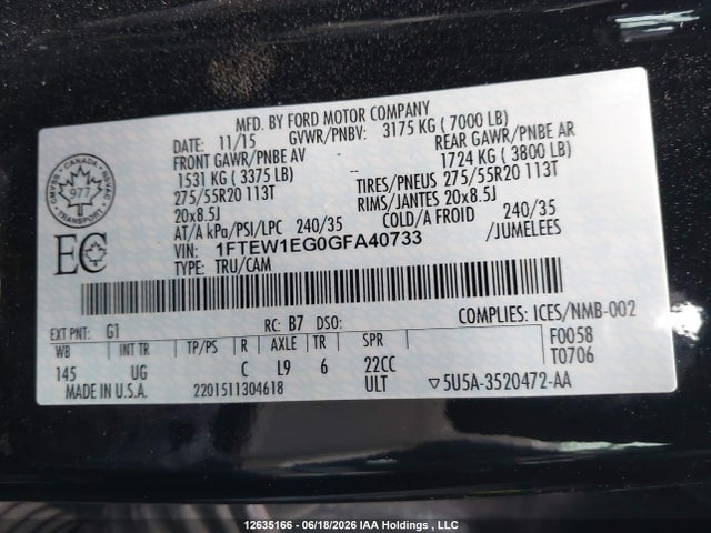 Ford F-150 Xlt 2016 1FTEW1EG0GFA40733 Image 19