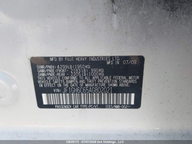Aukcja sprzedaży 2010 Subaru Impreza 2.5i, vin: JF1GH6C65AG802021, numer aukcji: 12635172