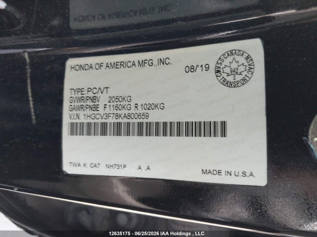 1HGCV3F78KA800659 Honda ACCORD HYBRID