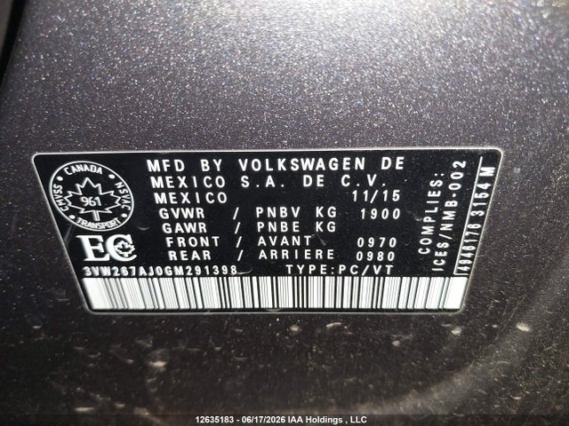 Продажа на аукционе авто 2016 Volkswagen Jetta S, vin: 3VW267AJ0GM291398, номер лота: 12635183