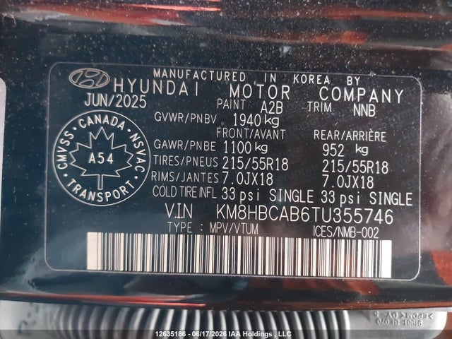 Aukcja sprzedaży 2026 Hyundai Kona Preferred Awd, vin: KM8HBCAB6TU355746, numer aukcji: 12635186