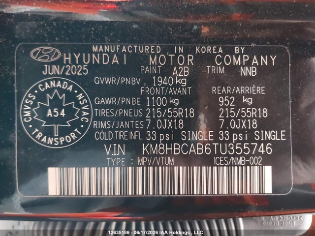 Aukcja sprzedaży 2026 Hyundai Kona Preferred Awd, vin: KM8HBCAB6TU355746, numer aukcji: 12635186
