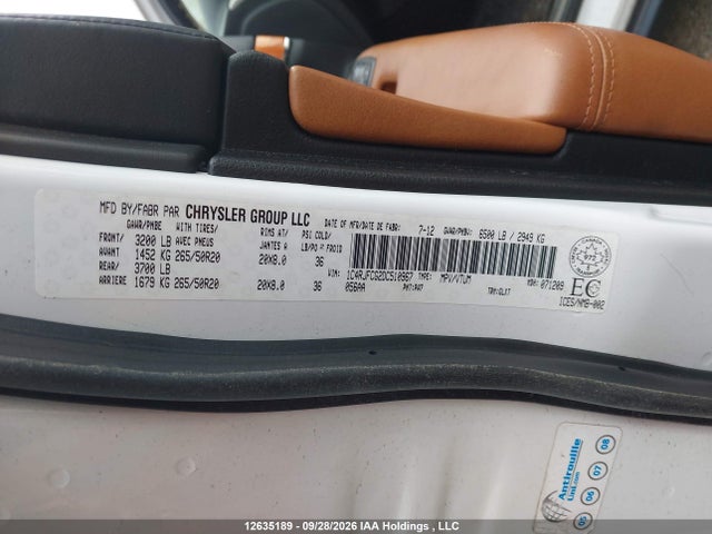 12635189 :رقم المزاد ، 1C4RJFCG2DC510967 vin ، 2013 Jeep Grand Cherokee Overland مزاد بيع