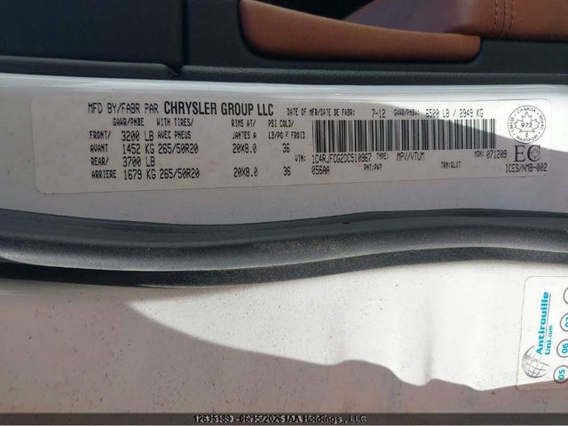 12635189 :رقم المزاد ، 1C4RJFCG2DC510967 vin ، 2013 Jeep Grand Cherokee Overland مزاد بيع