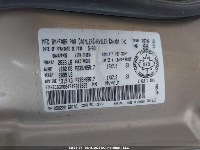 2004 Chrysler Pacifica მანქანა იყიდება აუქციონზე, vin: 2C8GM68474R312825, აუქციონის ნომერი: 12635197