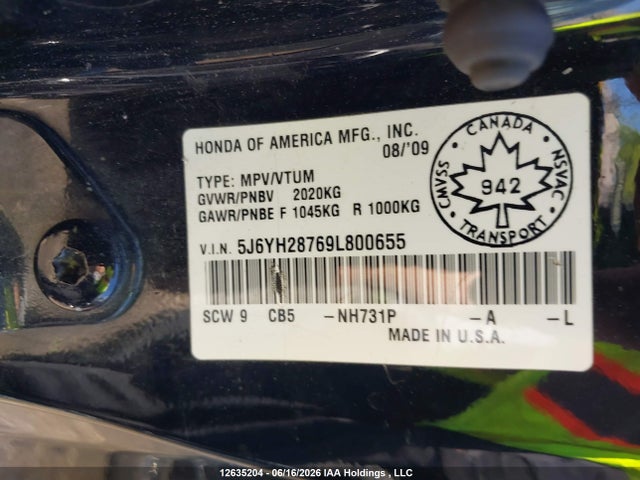 2009 Honda Element Ex მანქანა იყიდება აუქციონზე, vin: 5J6YH28769L800655, აუქციონის ნომერი: 12635204