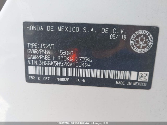 3HGGK5H52KM100494 Honda Fit