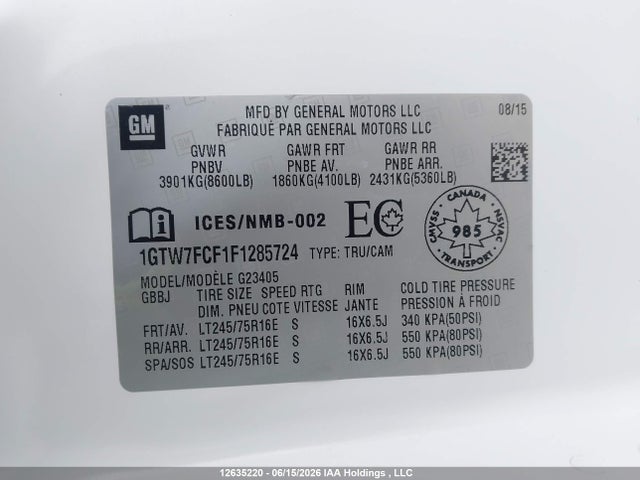 GMC Savana 2500 1wt 2015 1GTW7FCF1F1285724 Image 9