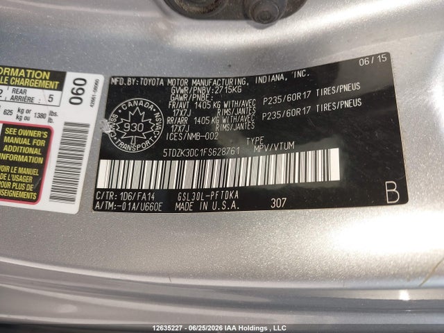 Toyota Sienna 2015 5TDZK3DC1FS628761 Image 19