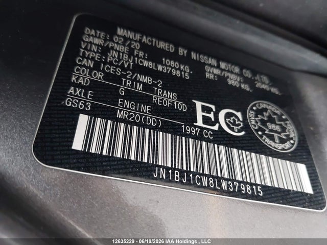Aukcja sprzedaży 2020 Nissan Qashqai S/sl/sv, vin: JN1BJ1CW8LW379815, numer aukcji: 12635229