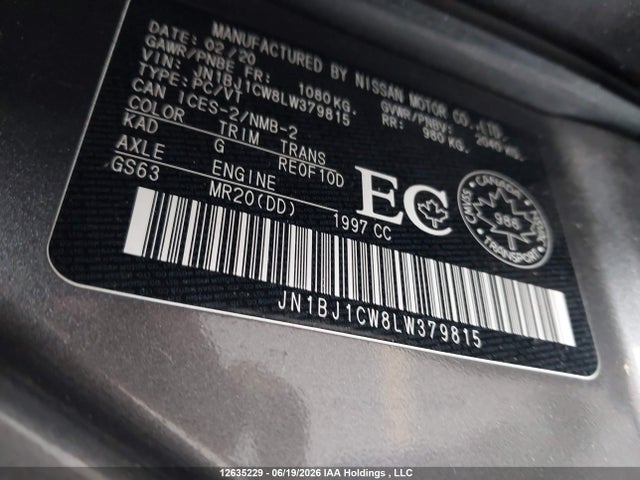 Aukcja sprzedaży 2020 Nissan Qashqai S/sl/sv, vin: JN1BJ1CW8LW379815, numer aukcji: 12635229
