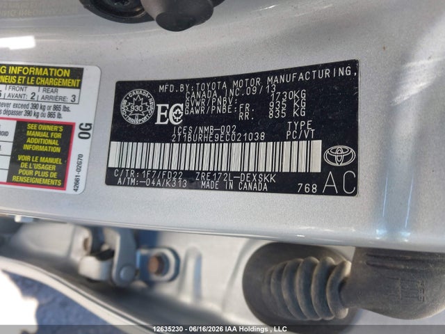 2014 Toyota Corolla L/le/le Pls/prm/s/s Pls მანქანა იყიდება აუქციონზე, vin: 2T1BURHE9EC021038, აუქციონის ნომერი: 12635230