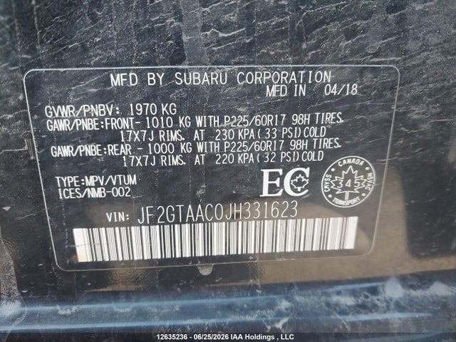 2018 Subaru Crosstrek მანქანა იყიდება აუქციონზე, vin: JF2GTAAC0JH331623, აუქციონის ნომერი: 12635236
