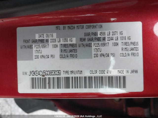 JM3KE4CY5G0863039 Mazda Cx-5 Gs