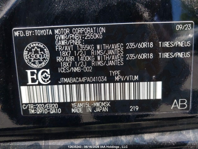 2023 Toyota Bz4x Xle/limited მანქანა იყიდება აუქციონზე, vin: JTMABACA4PA041034, აუქციონის ნომერი: 12635243