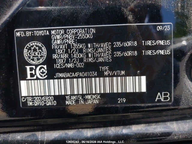 2023 Toyota Bz4x Xle/limited მანქანა იყიდება აუქციონზე, vin: JTMABACA4PA041034, აუქციონის ნომერი: 12635243