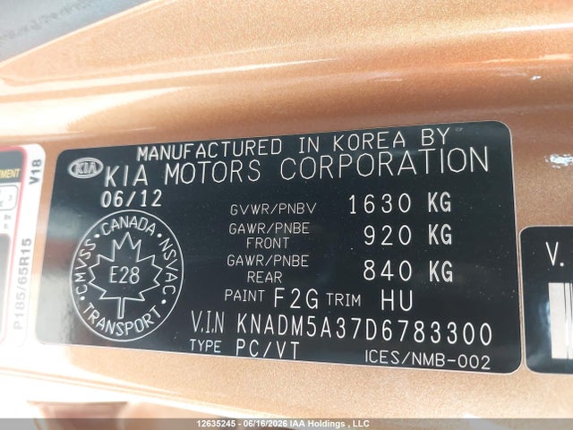 2013 Kia Rio Lx მანქანა იყიდება აუქციონზე, vin: KNADM5A37D6783300, აუქციონის ნომერი: 12635245