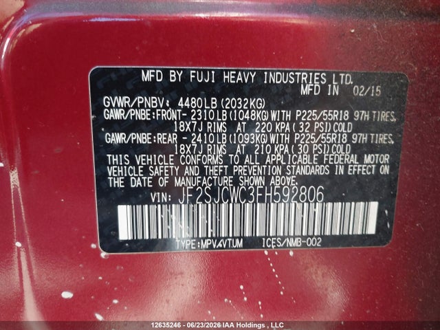JF2SJCWC3FH592806 Subaru Forester 2.5i Limited Package