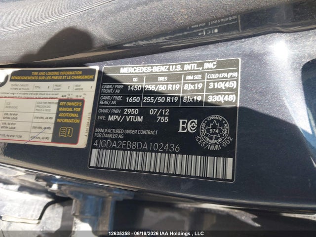 Продажа на аукционе авто 2013 Mercedes-benz Ml 350 Bluetec, vin: 4JGDA2EB8DA102436, номер лота: 12635258