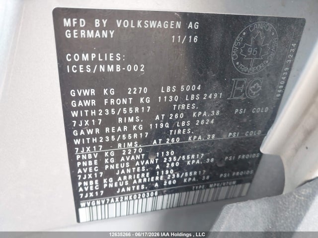 Volkswagen Tiguan Wolfsburg 2017 WVGNV7AX2HK020306 Image 9