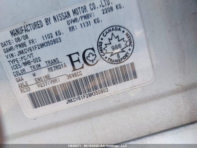 Aukcja sprzedaży 2009 Infiniti G37, vin: JNKCV61F29M350903, numer aukcji: 12635271