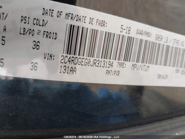 Продаж на аукціоні авто 2018 Dodge Grand Caravan Gt, vin: 2C4RDGEG0JR313194, номер лоту: 12635274