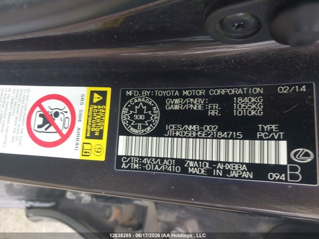 Lexus CT 200 2014 JTHKD5BH5E2184715 Image 9