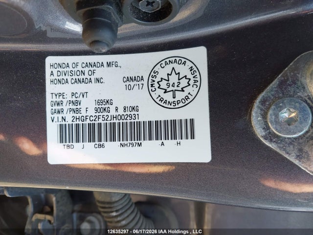 Aukcja sprzedaży 2018 Honda Civic Lx, vin: 2HGFC2F52JH002931, numer aukcji: 12635297