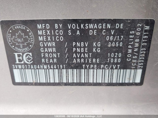 3VW017AU4HM544191 Volkswagen Golf Sportwagen 1.8 Tsi Comfortline/1.8 Tsi Highline/1.8 Tsi Trendline