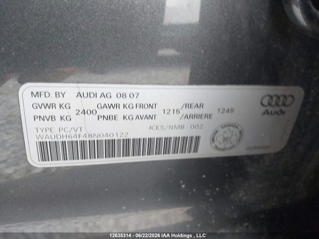 Aukcja sprzedaży 2008 Audi A6, vin: WAUDH64F48N040122, numer aukcji: 12635314