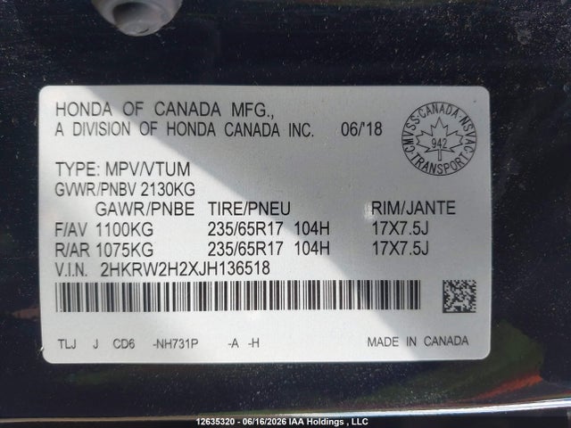 Honda CR-V 2018 2HKRW2H2XJH136518 Image 9