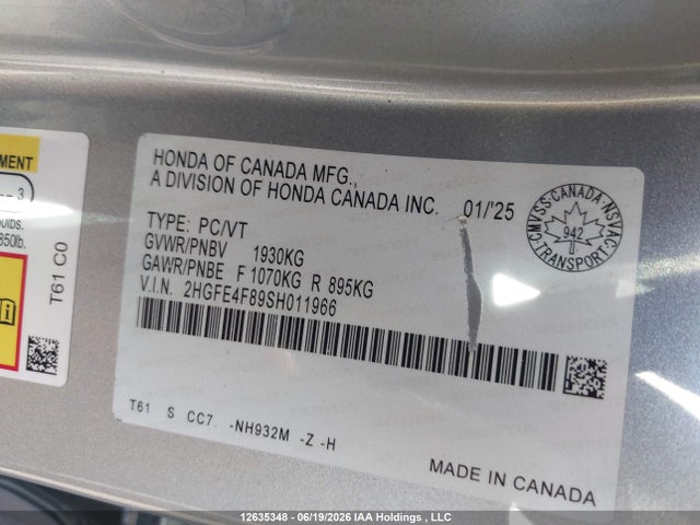 Honda Civic 2025 2HGFE4F89SH011966 Image 17