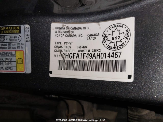 Aukcja sprzedaży 2010 Honda Civic, vin: 2HGFA1F49AH014467, numer aukcji: 12635363