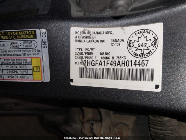 Aukcja sprzedaży 2010 Honda Civic, vin: 2HGFA1F49AH014467, numer aukcji: 12635363