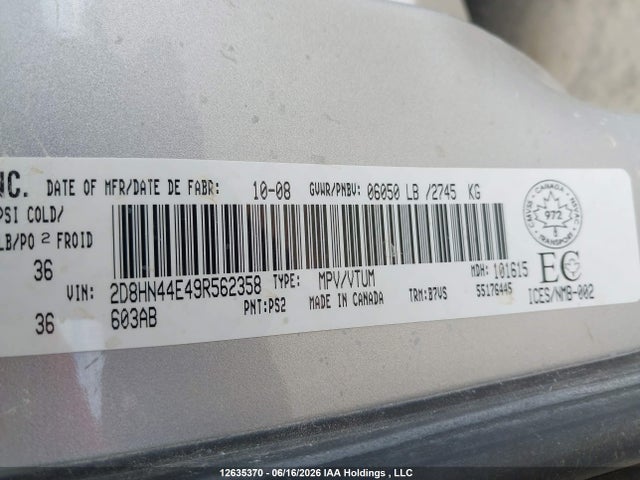 Auction sale of the 2009 Dodge Grand Caravan Se, vin: 2D8HN44E49R562358, lot number: 12635370