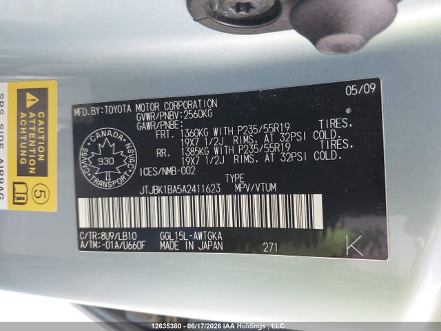 12635380 :رقم المزاد ، JTJBK1BA5A2411623 vin ، 2010 Lexus Rx 350 مزاد بيع