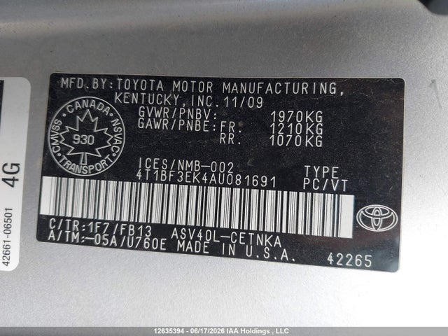 Продаж на аукціоні авто 2010 Toyota Camry Se/le/xle, vin: 4T1BF3EK4AU081691, номер лоту: 12635394