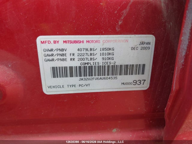 Aukcja sprzedaży 2010 Mitsubishi Lancer Se, vin: JA32U2FU6AU604535, numer aukcji: 12635398