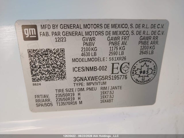 Aukcja sprzedaży 2024 Chevrolet Equinox, vin: 3GNAXWEG5RS195776, numer aukcji: 12635422