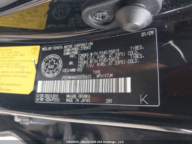 2009 Toyota Highlander Hybrid Limited მანქანა იყიდება აუქციონზე, vin: JTEEW44A692035623, აუქციონის ნომერი: 12635432