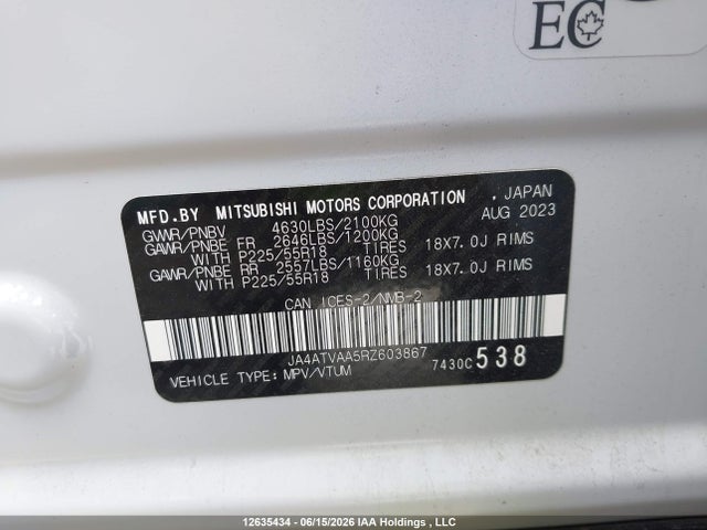 JA4ATVAA5RZ603867 Mitsubishi Eclipse Cross Gt/noir/se/sel
